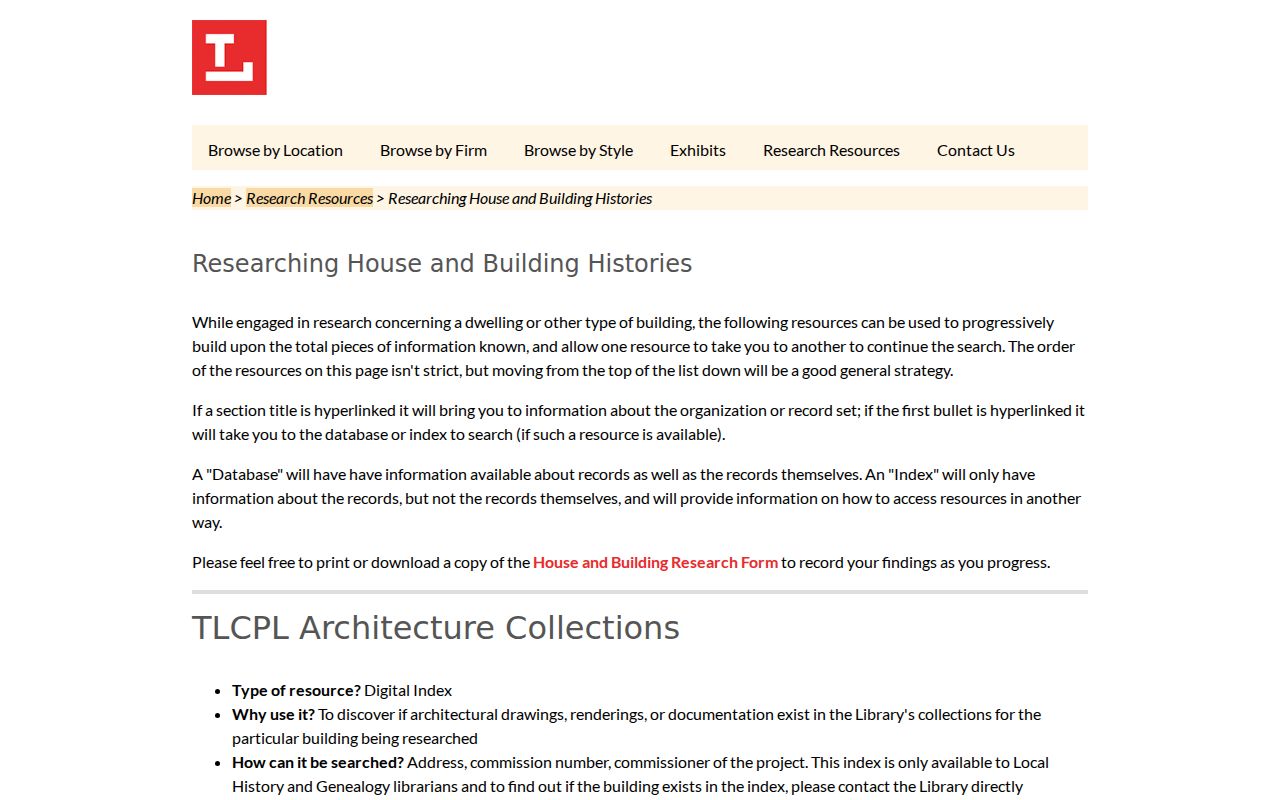 Sylvania Township city directory research screen from the Toledo Lucas County Public Library building history resource