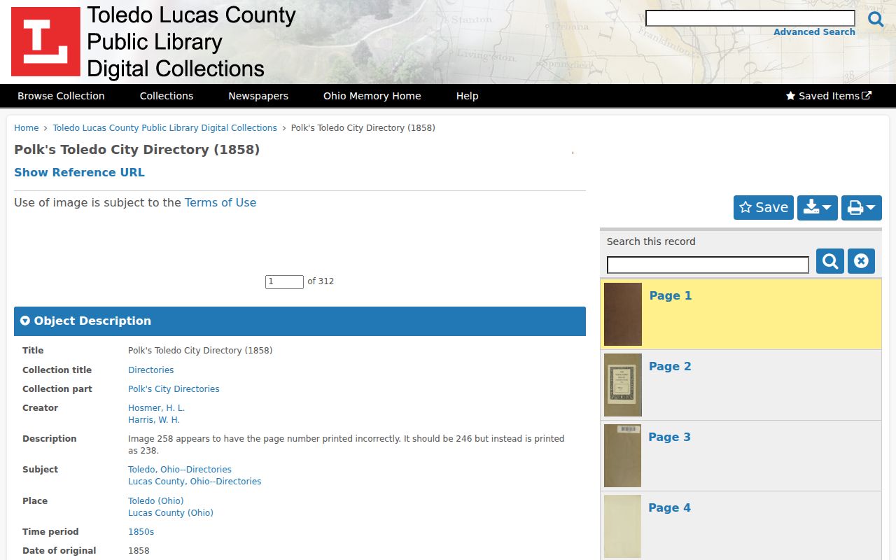 Sylvania Township previous residents search using a digitized Lucas County city directory