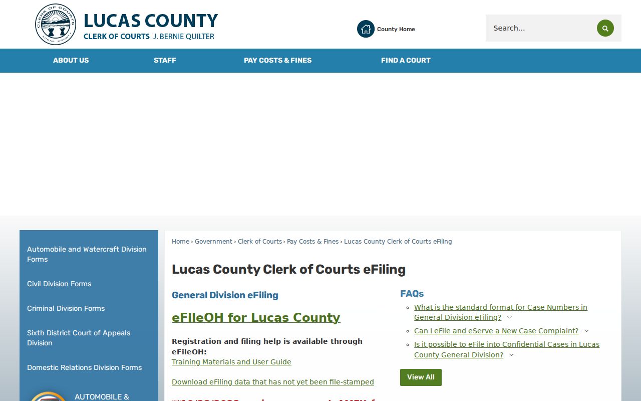 Sylvania Township resident lookup image of the Lucas County court public portal notice